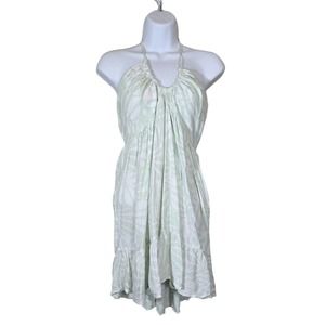 Roxy Summer Nights Smocked-Back Halter Mini Dress White Green Size Medium